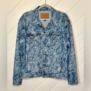 AE Button Up Denim Jacket w/ Tiger Leaf Print, Size Large